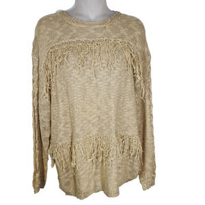 143 Story By Lineup Sweater Womens Large Fringe Tasseled Open Knit Boho Pullover